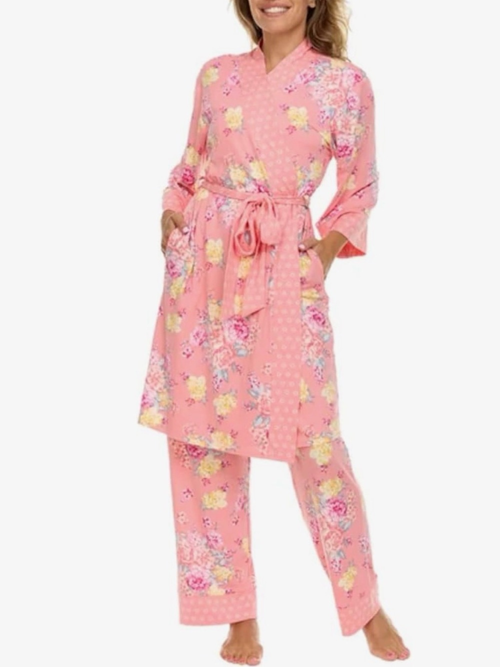 Flora Nikrooz Pink Floral Three-Piece Pajama Set - Picture 3 of 6